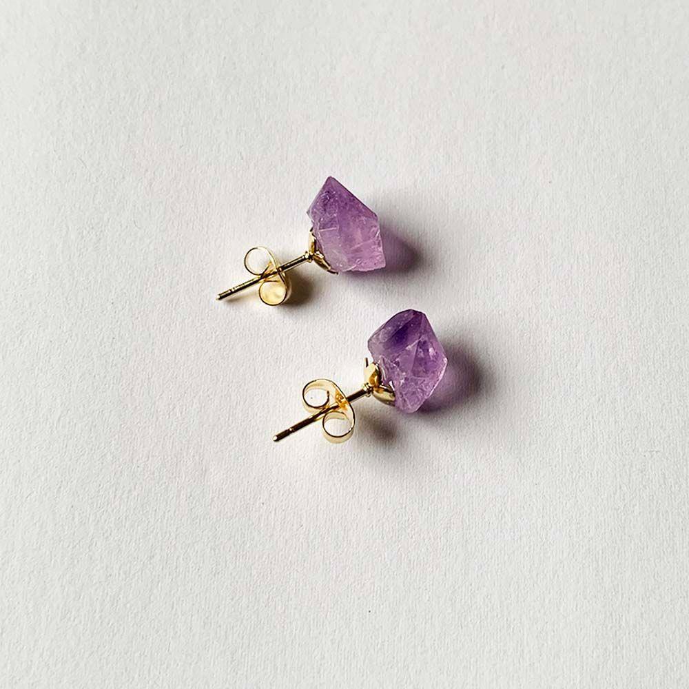 Rough Stone Purple Natural Amethyst Women Earrings Ear Studs Korean Style Amethyst Stud Earrings