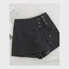 Black Suit A-Line Irregular Drawstring Shorts - Spring/Summer Casual Wide-Leg Boot Skirt Pants.