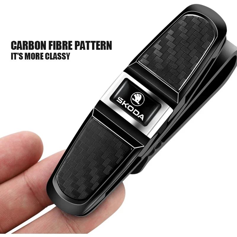 Car Sticker Skoda Car Glasses Case Auto Sun Visor Glasses Holder Sunglasses Clip Card Ticket Holder Pen Case Clip Box Universal