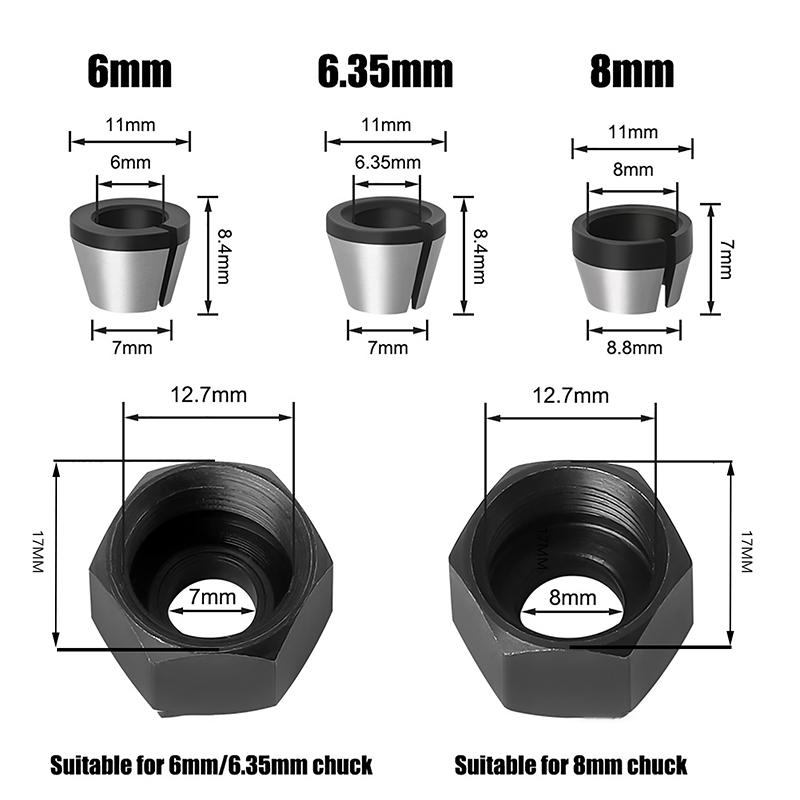 1 комплект деталей электрического фрезерного станка 6 мм 6,35 мм 8 мм цанговый патрон гравировальный обрезной станок с адаптером для фрезерной фрезы