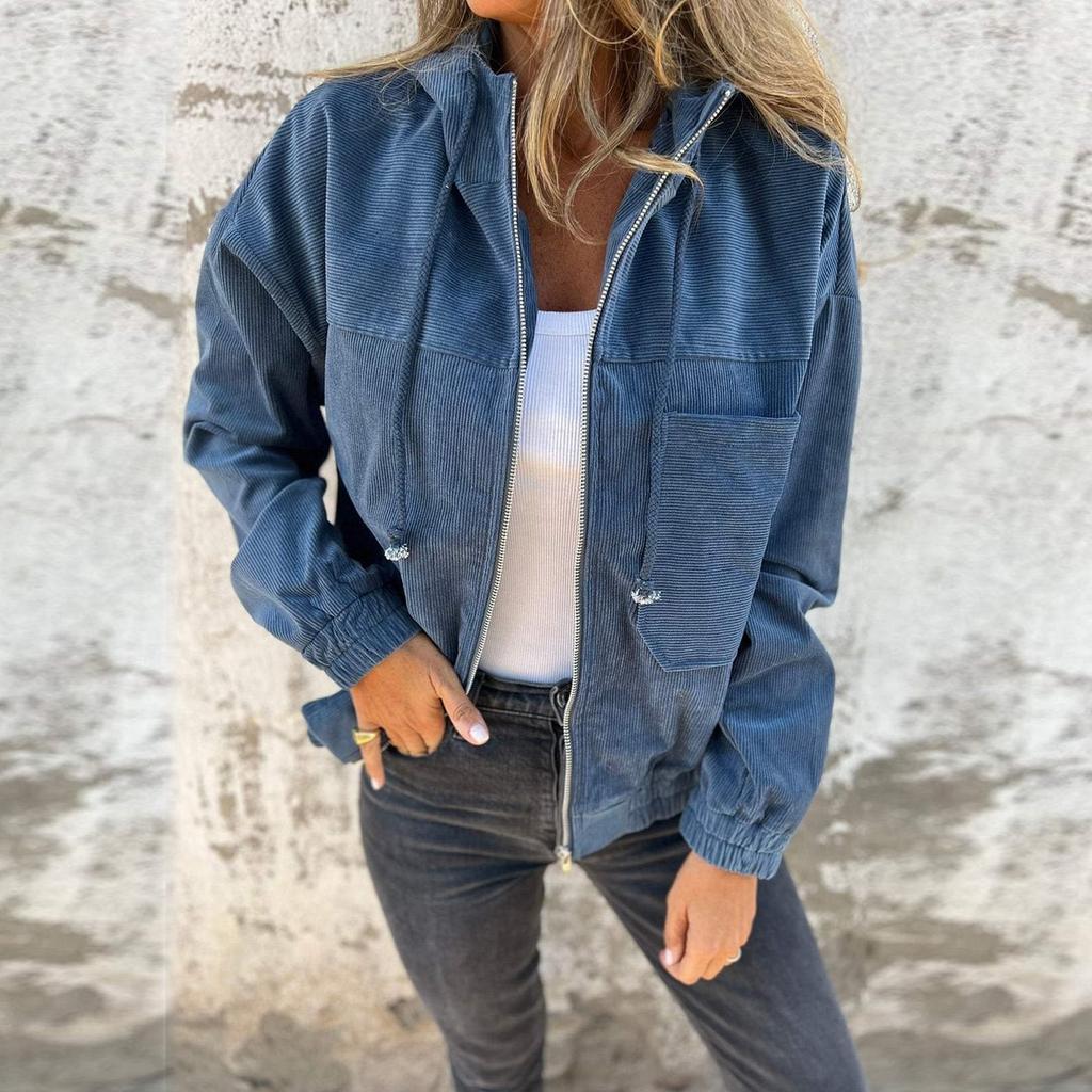 Women's Solid Color Long Sleeve Zipper Pocket Casual Sweatshirt Jacket