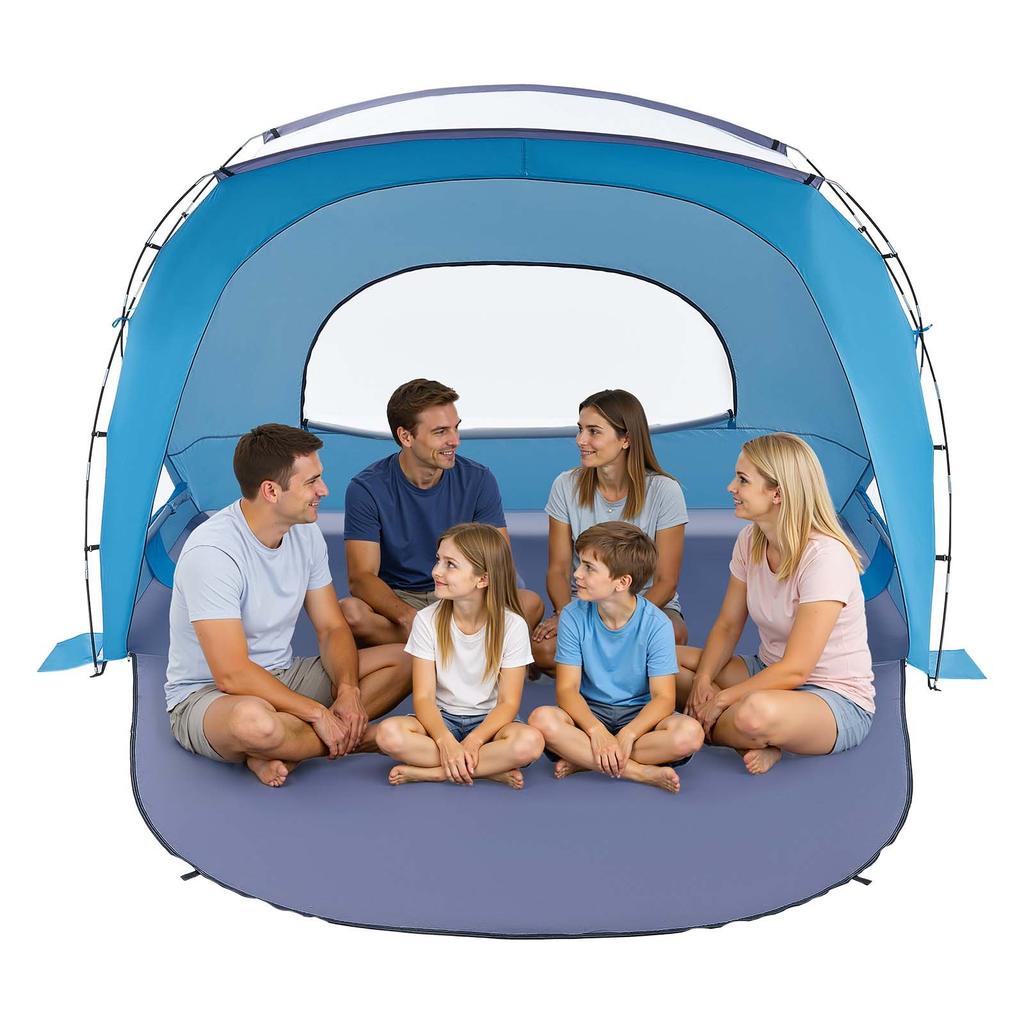 VEVOR Beach Tent Sun Shelter for 6 Person, UPF 50+ Protection, Portable Sun Shade Canopy with Carrying Bag & Sand Pockets