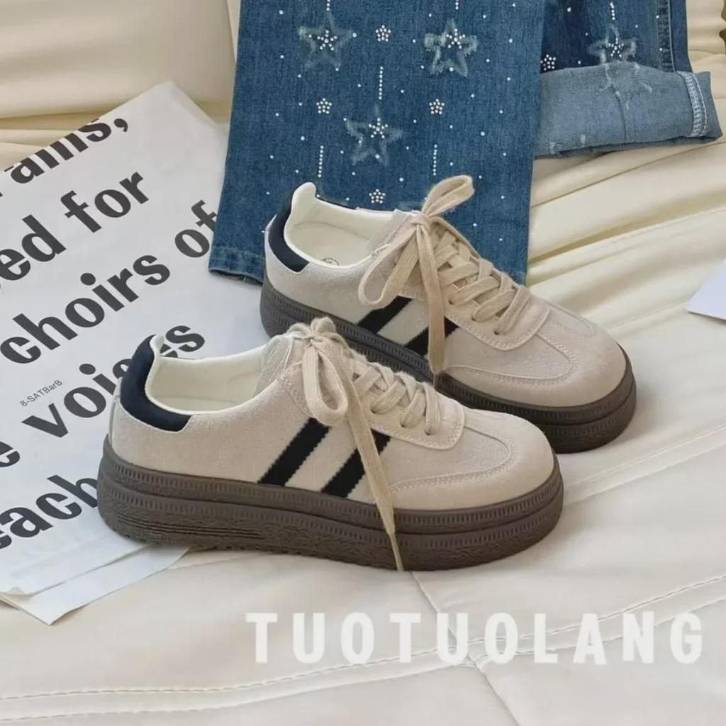 Женские туфли из красного воловьего бархата, осень 2024 г. — низкие, на толстой подошве, повседневные, секонд-хенд, универсальные