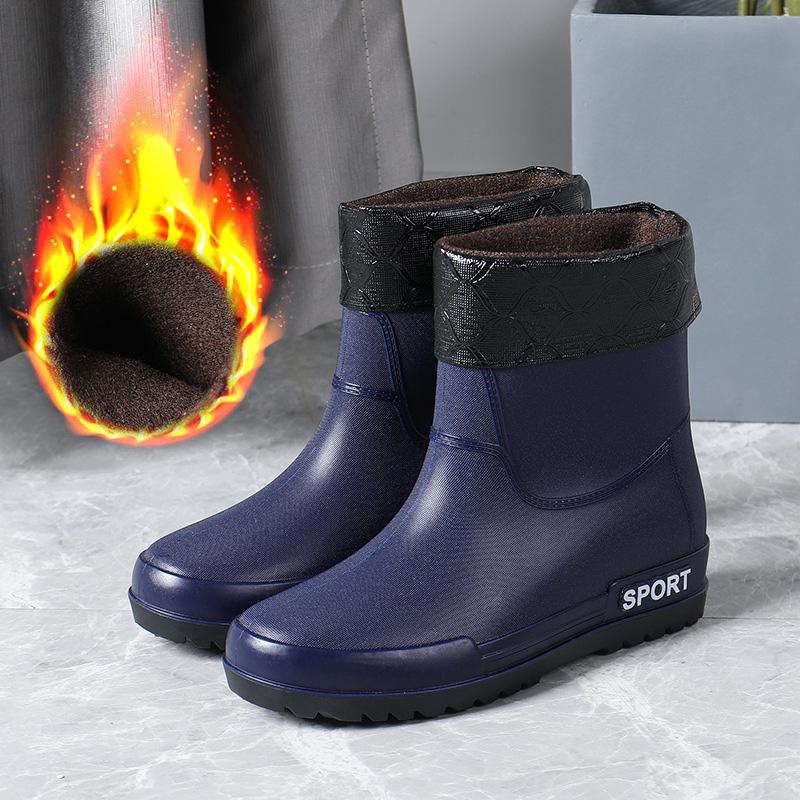 Резиновые сапоги женские ботильоны водонепроницаемые резиновые туфли для дождливого дня 2024 новые женские короткие сапоги без застежек однотонные теплые модные