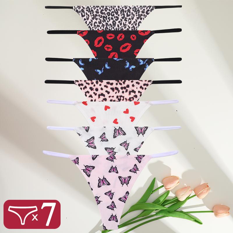7PCS Seamless Thong Women Thin Strap Low Waist High Flexibility Panties Sexy Underwear Ladies Briefs T-back Comfortable