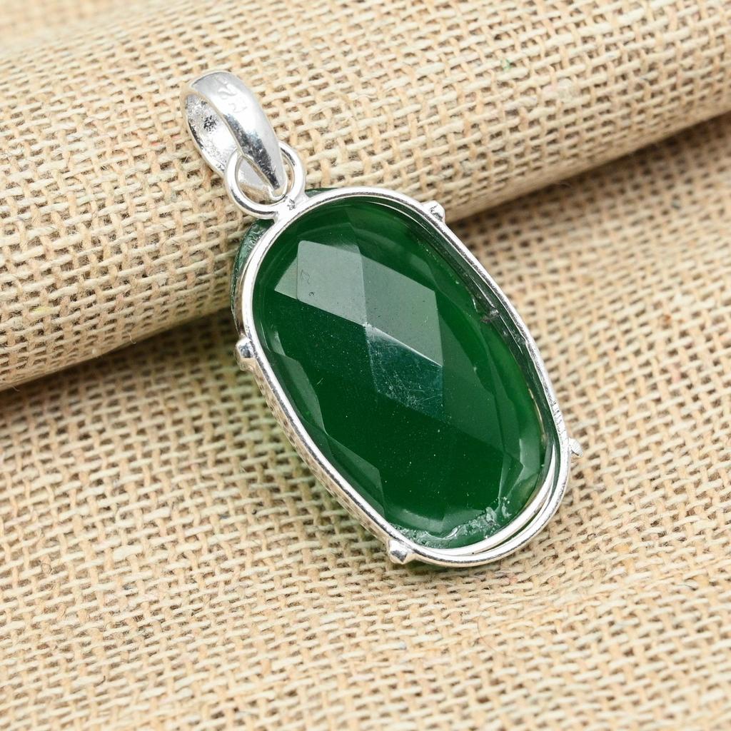 Ограненный зеленый оникс стерлингового серебра 925 пробы ручной работы красивые подвесные украшения для подарков