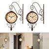 Двусторонние настенные часы с бесшумным ходом, не тикающие, настенный декор, круглый, винтажный дизайн для дома, крыльца, балкона, сада, патио