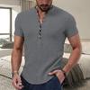 Мужская рубашка с v-образным вырезом и пуговицами, полупланка с коротким рукавом, летняя повседневная однотонная тонкая рубашка с тонкими швами, повседневная одежда