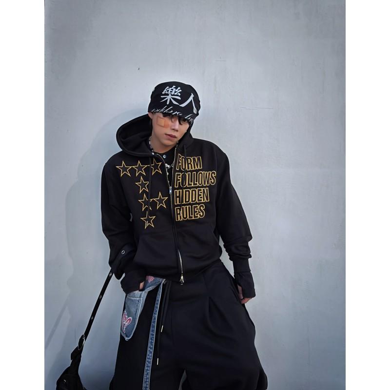 Mens Oversized Hooded Sweatshirt With Plum Blossom Embroidery Casual Loose Fit Youth Style