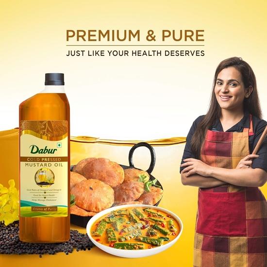 Dabur Горчичное масло холодного отжима 1 л | Полезное кулинарное масло | Полезность Омега-3 и 6 | Идеальное сочетание пользы, вкуса и аромата