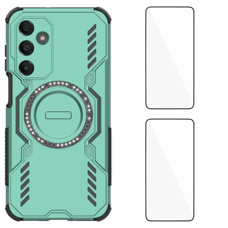 For Samsung Galaxy A16 4G/Galaxy A16 5G Magnetic Case WANLONFENG DJ Series PC TPU Phone Cover with 2Pcs Tempered Glass Film