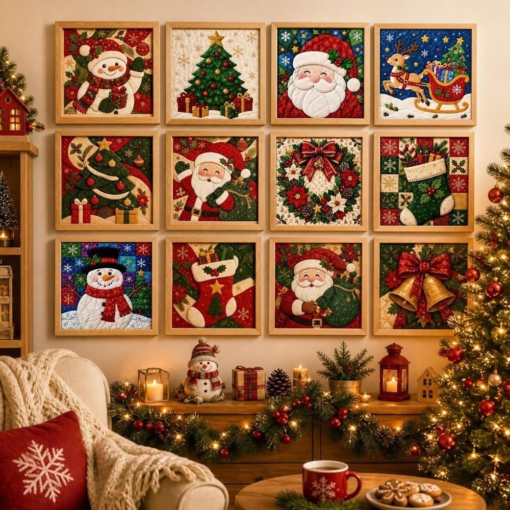 Wall Hanging 3D Fabric Embroidery DIY Set Handmade Christmas Fabric Art Picture Wall Decor