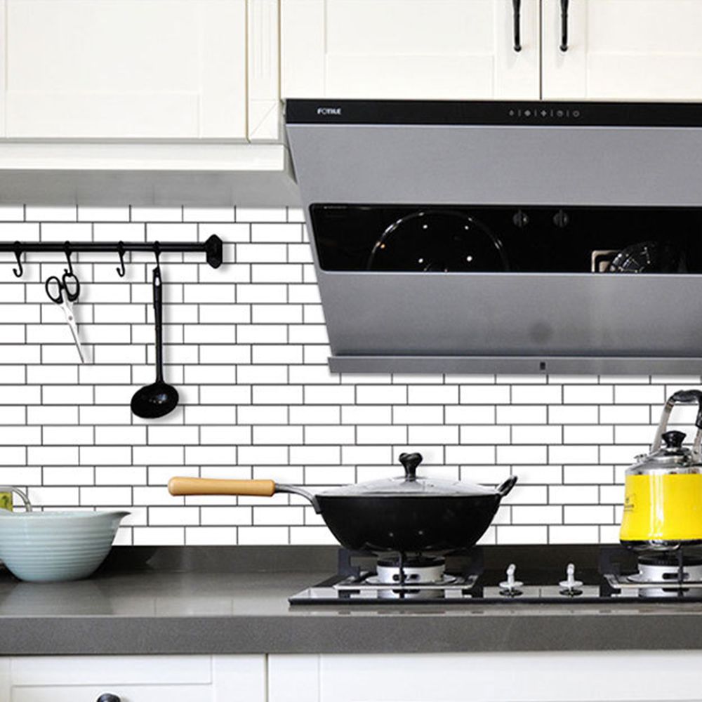 Waterproof Self Adhesive White Subway Kitchen Bathroom Wall Tiles 3D Tile Sticker Peel and Stick