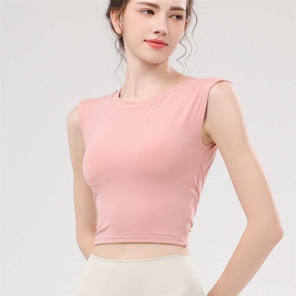 Летний новый костюм для йоги, жилет с нагрудной подушечкой для женщин, спортивный с коротким рукавом, с вырезом на спине, амортизирующий топ-жилет для йоги