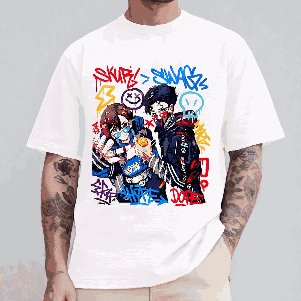 Men's Y2K Top High Street Hot Blood Anime Print Short Sleeve Cotton Round Neck T-shirt Casual Loose Street Wear Unisex