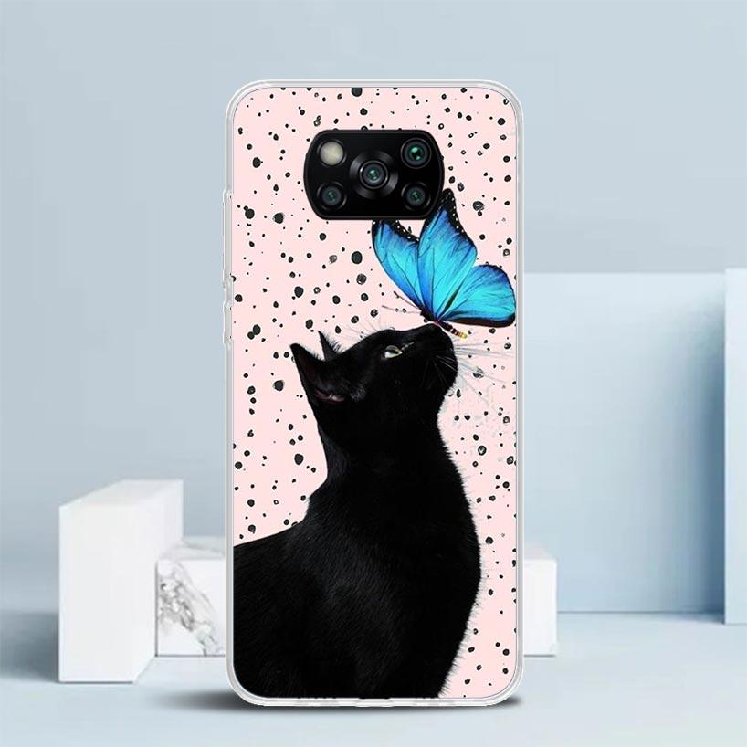 Черный кот Мультяшный Милый Чехол для Телефона Для Xiaomi Poco F7 Ultra X5 X6 X7 Pro M7 Redmi 15C 15 13C 13 12C 12 10C 10 10A 9 9C 9A 9T Обложка