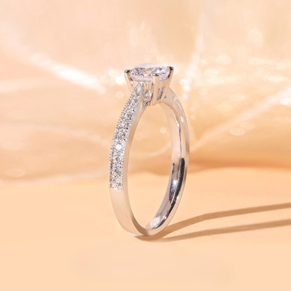 1 Carat Princess Cut Moissanite Ring for Women Platinum Plated 950 Classic Engagement Ring Wedding Band