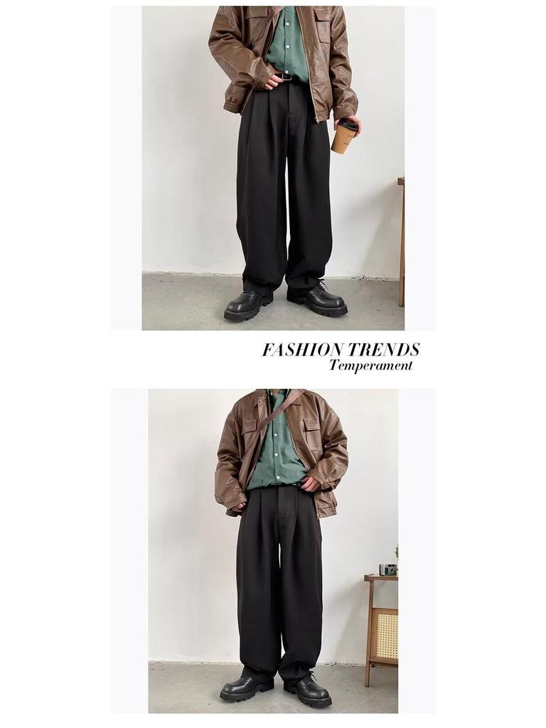 Men's Retro Brown Wide-Leg Sweatpants - Loose Straight Drape for Spring & Autumn