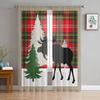 Рождественские красные клетчатые шторы с изображением лося и снежинки, занавески из тюля для кухни, занавески из шифона и прозрачной вуали, рождественские шторы для гостиной