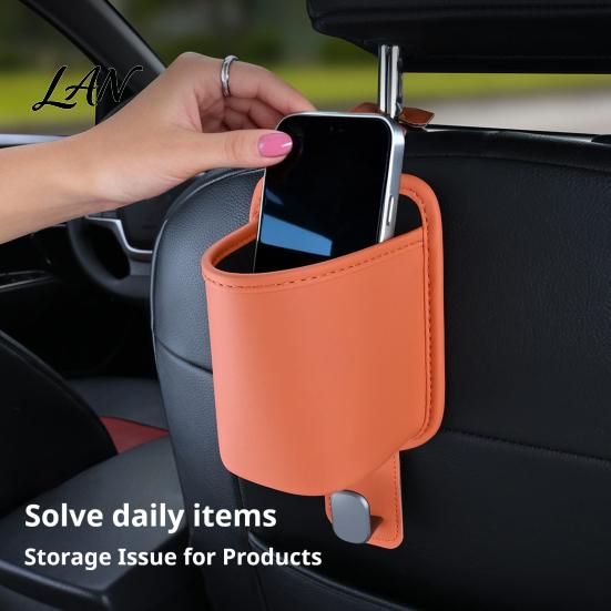 Universal Car Cup Holder Leather Door Holder, Multifunctional Vehicle Drink Hanger Seat Clutter Organizer with Headrest Hooks, Window for Drinks Phone