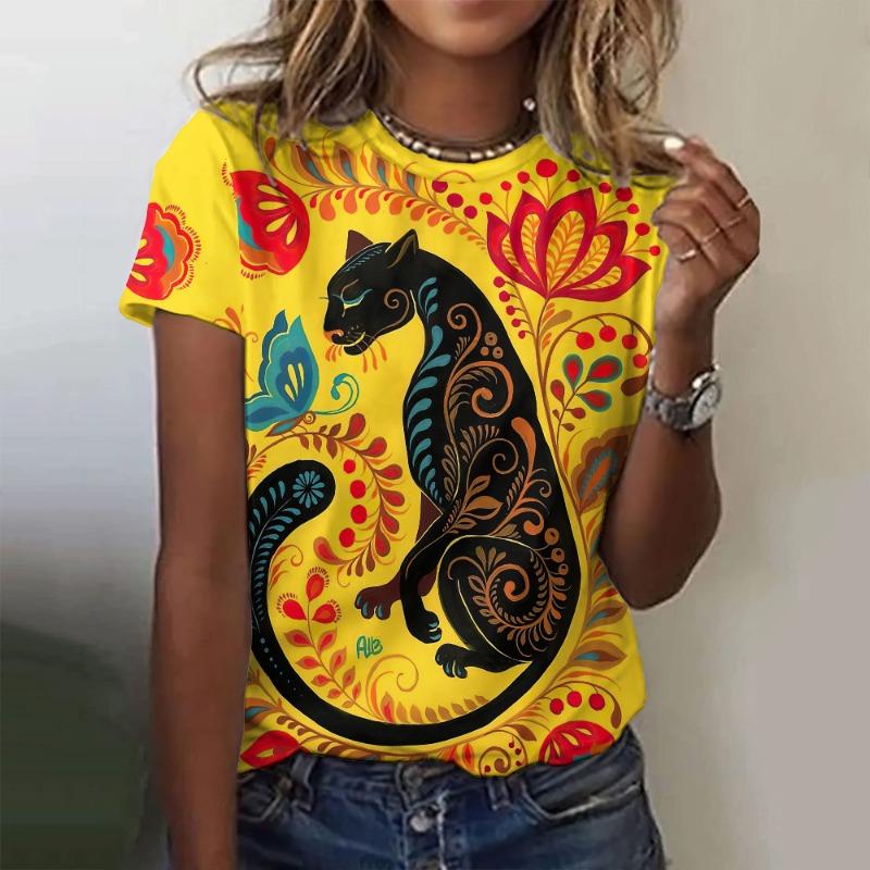 2025 Fashion Women's Short Sleeved T-shirt Animal 3D Printed Street Casual O-neck Pullover Women's Street T-shirt