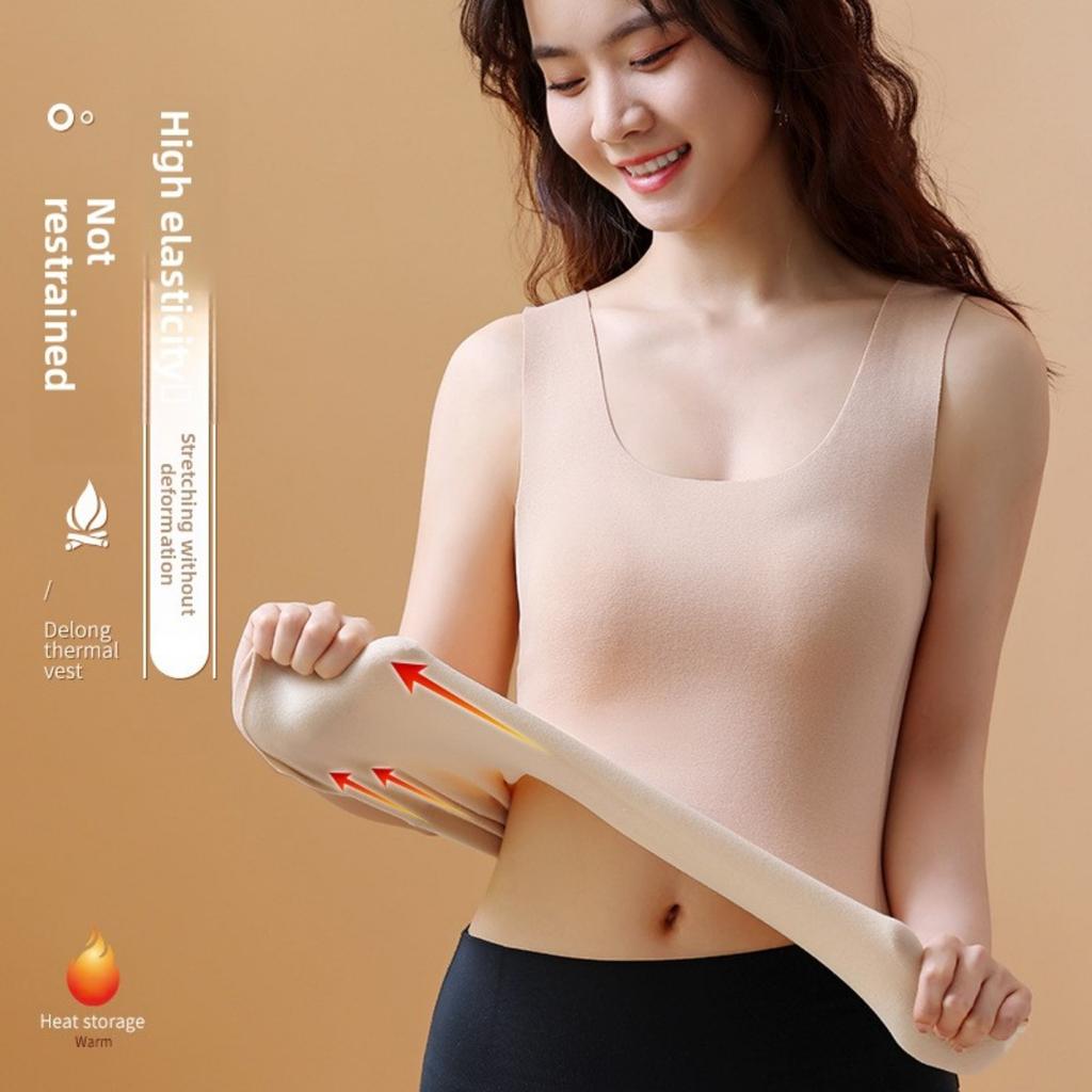 Women's Warm Sleeveless Warm Top - Winter Warmth, High Elasticity -Line Contour Shirt, Round Neck Fitness and Stacking Shirt - Soft and Comfortable