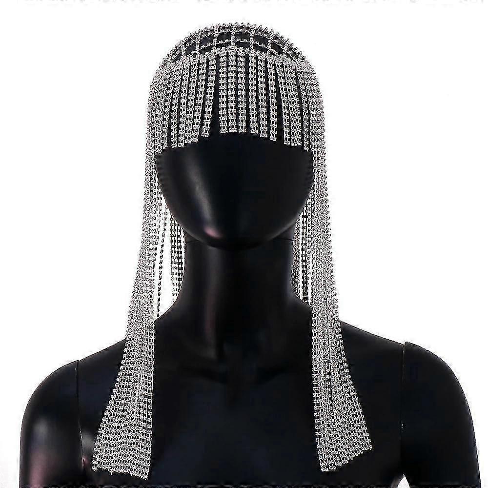 Stonefans Gorgeous Long Tassel Headpiece Rhinestone Hair Chain Headband Bling Bridal Hat Women Crystal Hollow Head Chain JewelryZZ50