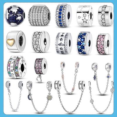 Серебряная застежка из настоящего серебра 925 пробы с цирконием CZ, узор, клипса, подвески, бусины в виде ромашки, пробка, подходит для модного стиля, браслет, подвески, ювелирные изделия