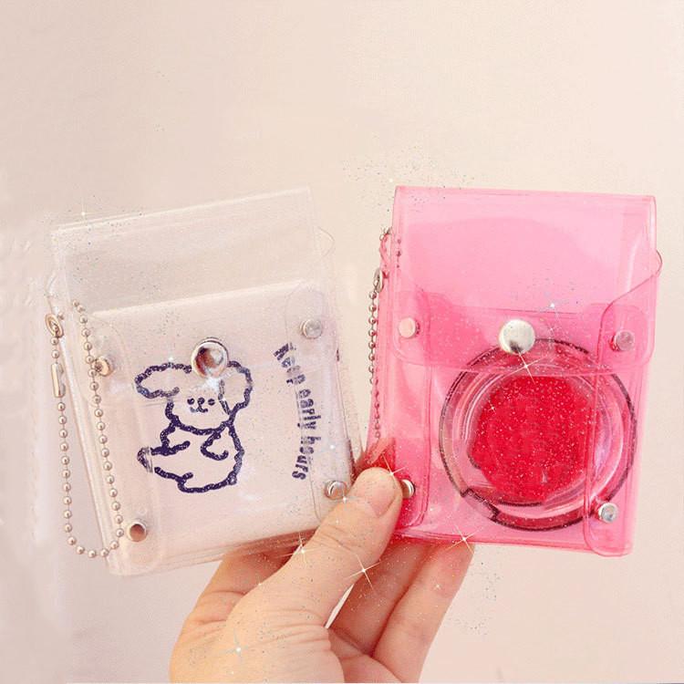 Cute Sequins Transparent Coin Purse Lipstick Bag Girl Kawaii Pink Key Chain Wallets Card Holder Fashion Hasp Clear Pvc Mini Bags