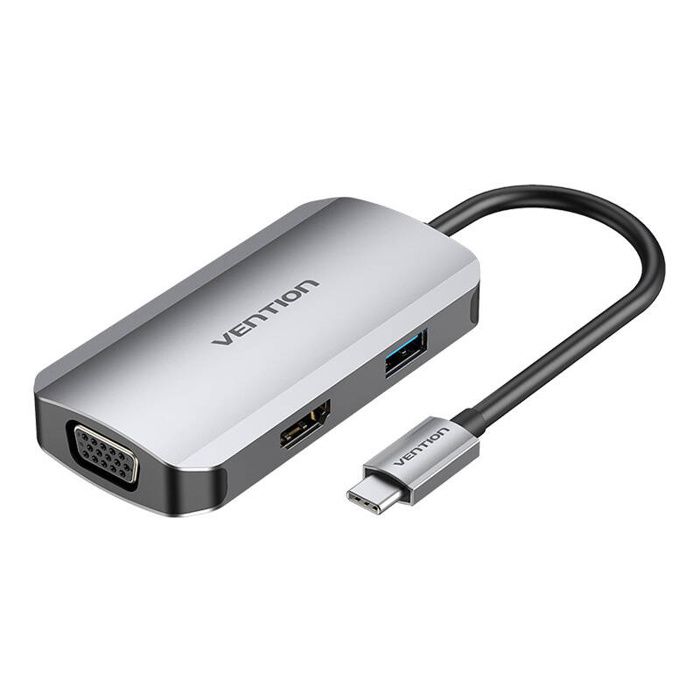 Station D'accueil Usb-C Pour Hdmi, Vga, Usb 3.0, Pd 0,15 M Vention Toahb Gris