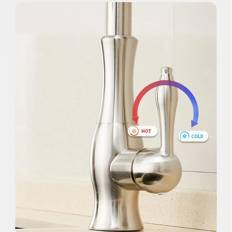 Kitchen Faucet Silver Single Handle Pull Out Design Single Hole Swivel 360 Degree Water Mixing Tap Mixer for Home Use
