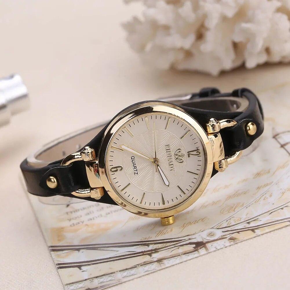 Watches Round Casual Women Dial Rivet Pu Leather Strap Wristwatch Ladies Analog Quartz Watch Gift