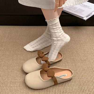 Тапочки-мешки с бантом и плоским дном, женская летняя одежда 2025 года, новые нескользящие тапочки Мэри Джейн с мягкой подошвой