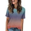 Women's Pocket Gradient Print Summer Short Sleeve Round Neck Casual Loose T-shirt Top