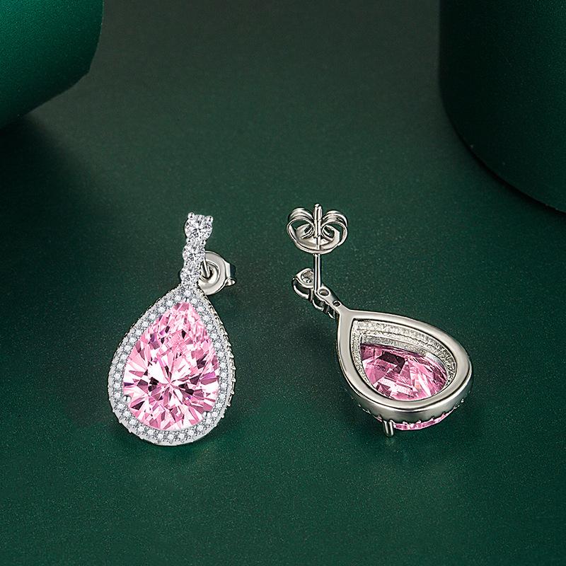 Sace Gems Copper Temperament Zircon Drop Shaped Earrings Navy Blue Inlaid Zircon Color Treasure Earrings for Women