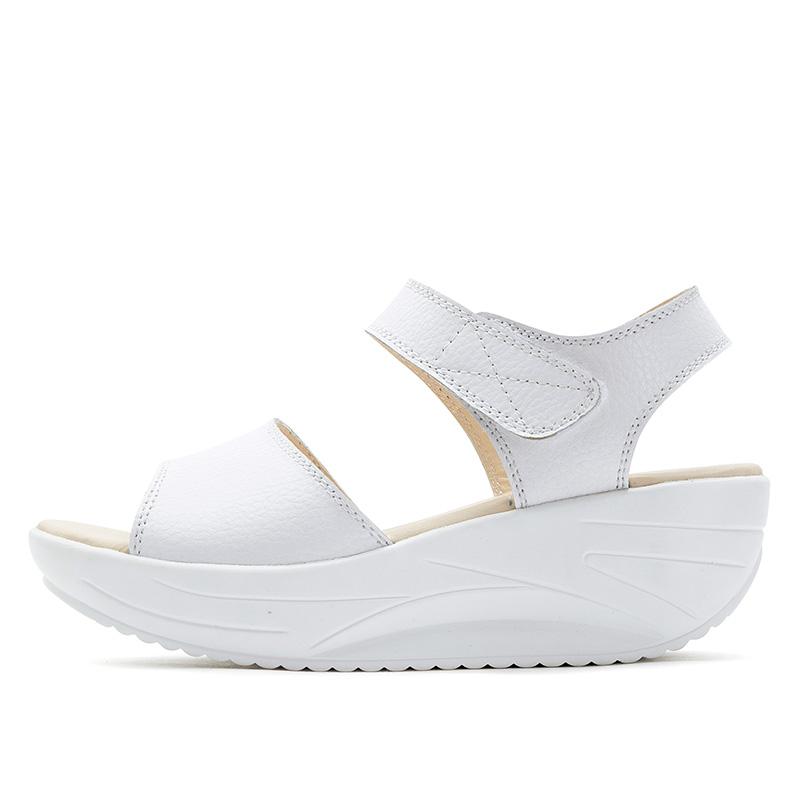 Summer Fashion Women Sandals Flat Platform White Leather Comfort Casual Shoes Lady Sandals Woman