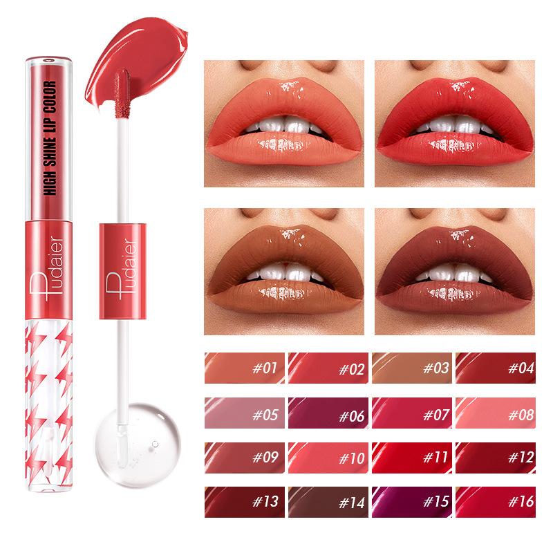 16 Color Double Head Lip Glaze Moisturizing Lip Oil Moisturizing Non Fading Lipstick Lip Honey and Lip Gloss