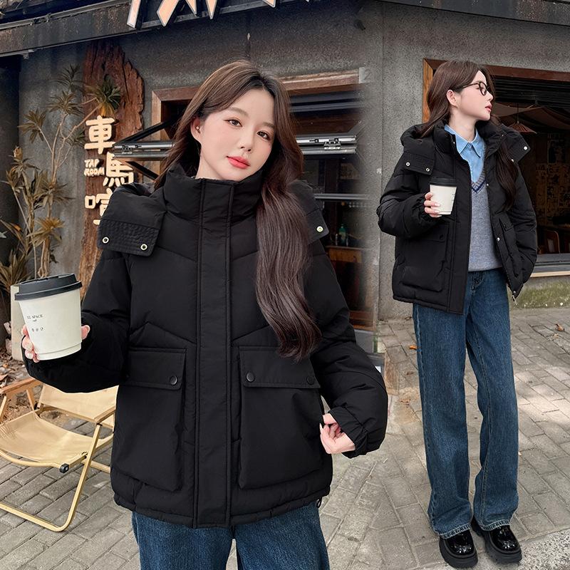 Single large size hooded cotton clothes women's autumn and winter loose hooded short big pocket loose fashion coat