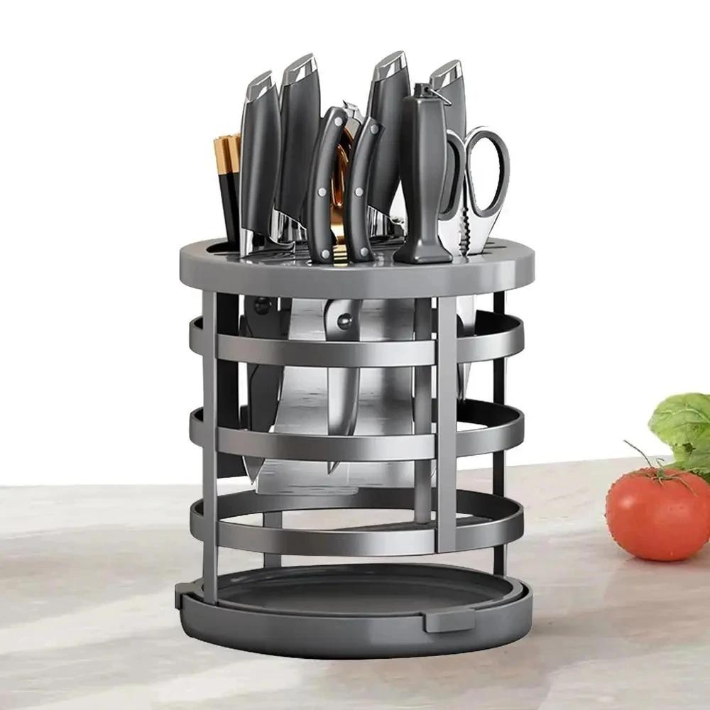Держатель кухонных ножей Настольные ножи Вращающаяся дренажная стойка Многофункциональные ножи Интегрированная стойка для хранения Кухонные принадлежности