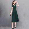 Summer Lady Dress Round Neck A-line Short Sleeves Slim Waist Plus Size Pure Color Slim Fit Mid-calf Length OL Commute Midi Dress