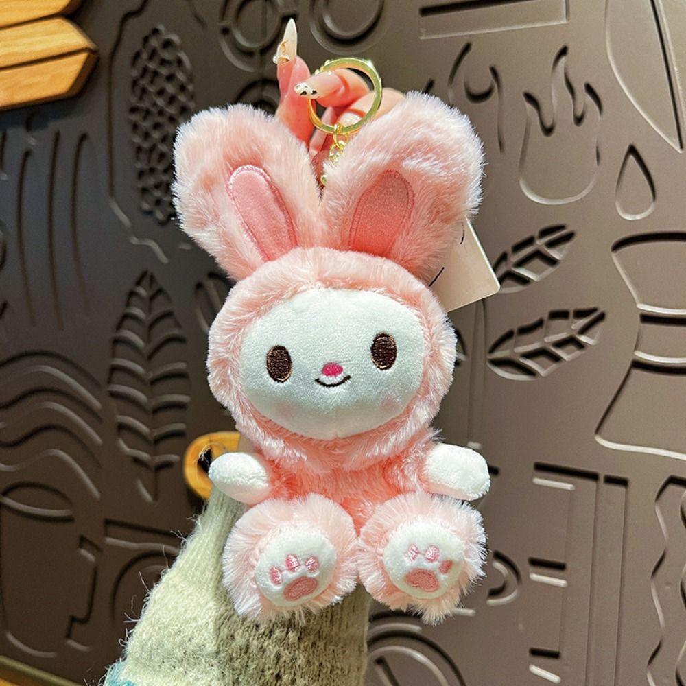Cartoon Small Animal Keychain Stuffed Car Key Ring Fashion Rabbit Plush Dolls Pendant Students