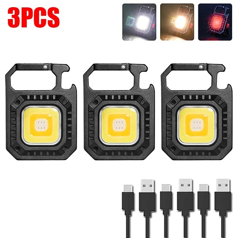 30PCS Mini LED Keychain Flashlight Multifunctional Portable Pocket COB Camping Light USB Charging Work Lights Fishing Lanterna