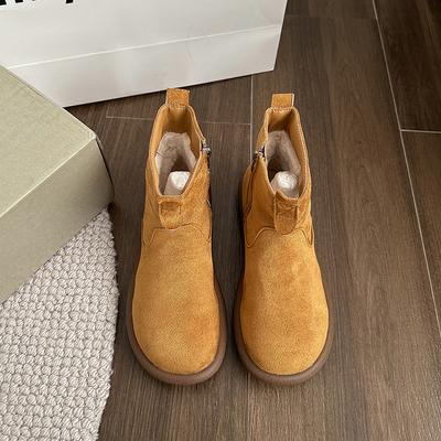 Низкий каблук с круглым носком, современные ботинки на молнии на плоской подошве с женской обувью 2024 года, высококачественные весенне-осенние однотонные лаконичные женские ботинки