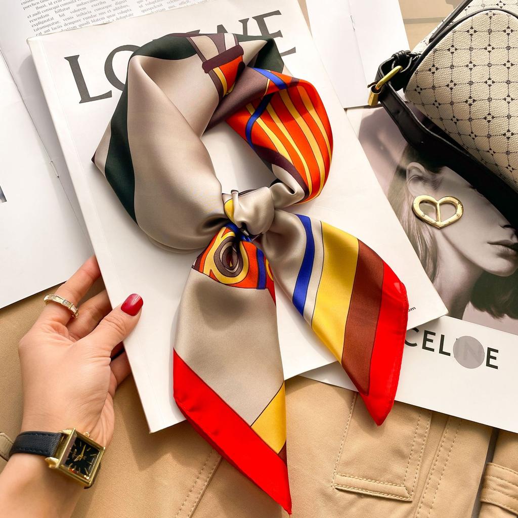 Brand Floral Print Silk Square Scarf Women Soft Satin Kerchief Hairband Neckerchief Head Hijab Lady Headband Foulard Bag Ribbon