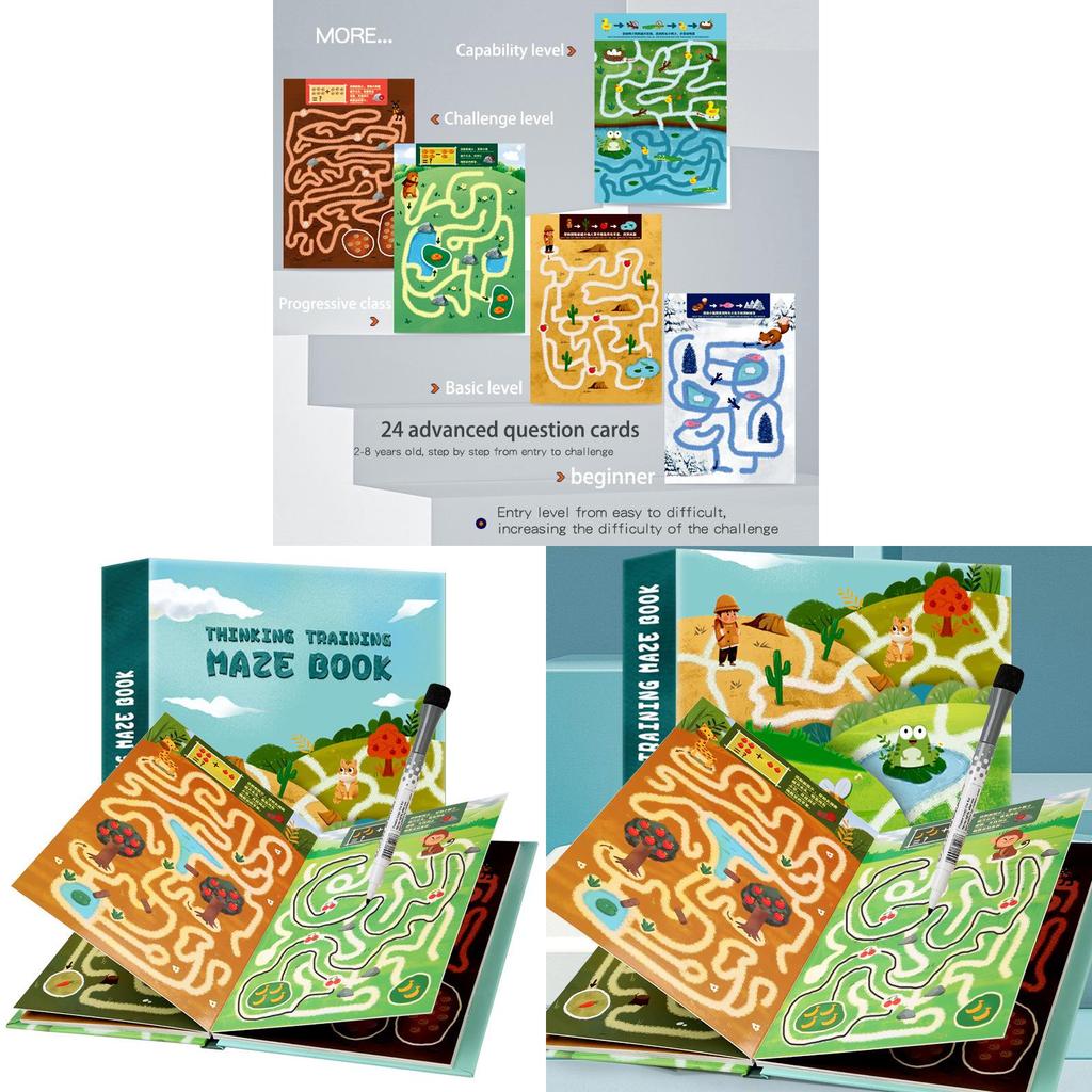 Puzzle Maze Book For Focus Training Paper Toy Logic Brain Games For Kids And Adults