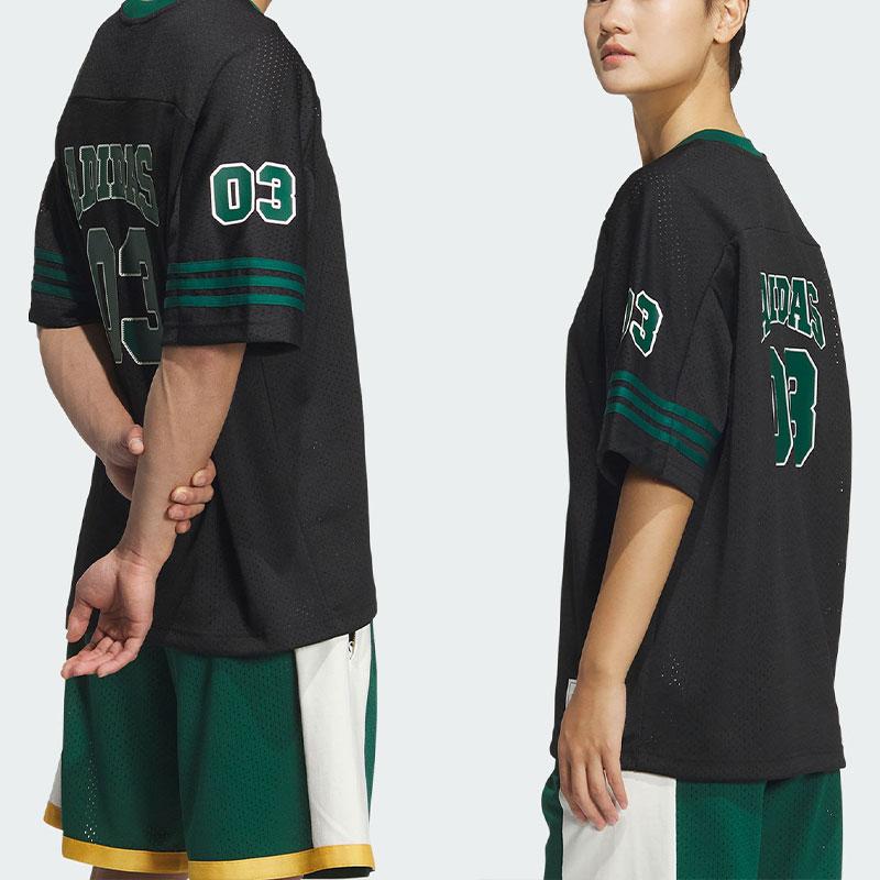 Adidas Originals Retro Street Basketball V-Neck T-Shirt With Striped Logo Print Unisex Tops Black JC6803