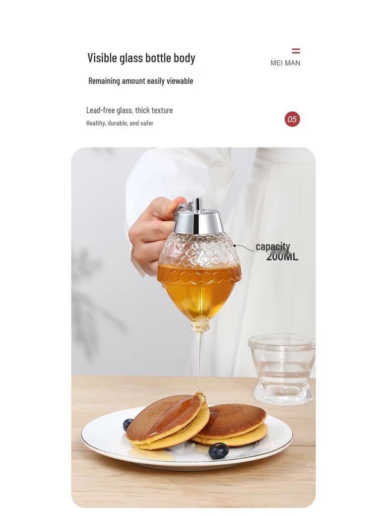 Инновационный герметичный стеклянный диспенсер для меда и сиропа с воронкой и подставкой