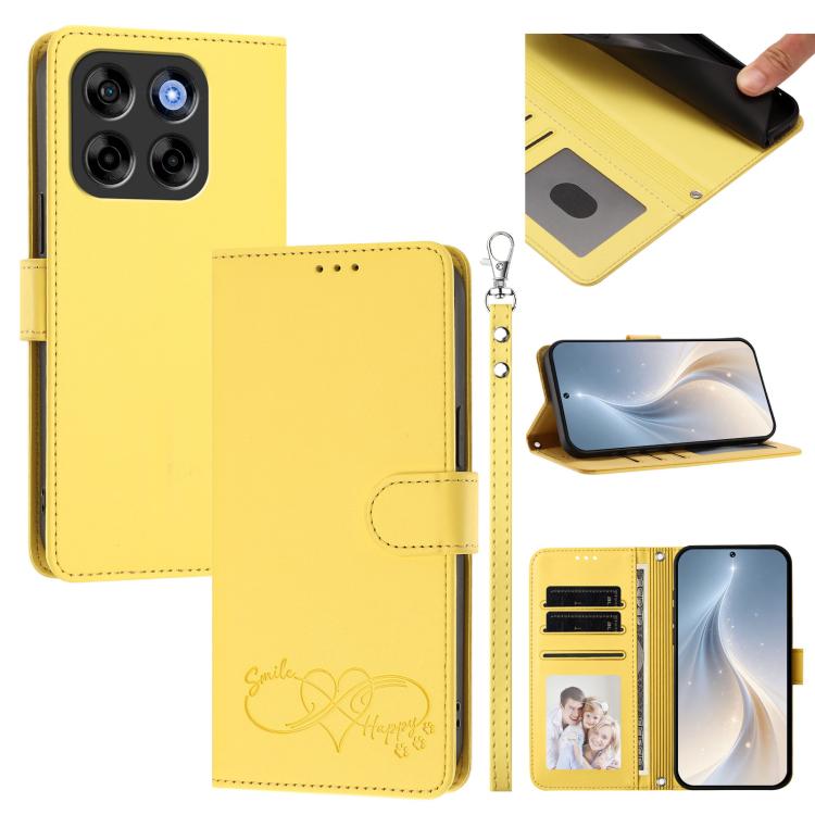 Happy Heart Pattern Magnetic Closure Vegan Leather Phone Case With Wrist Strap For ZTE Blade A56 4G