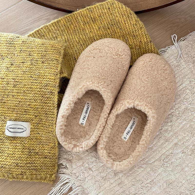 Модные бежевые суперпопулярные тапочки на толстой подошве для женщин, новинка осени и зимы 2025 года, хлопковые тапочки на мягкой подошве