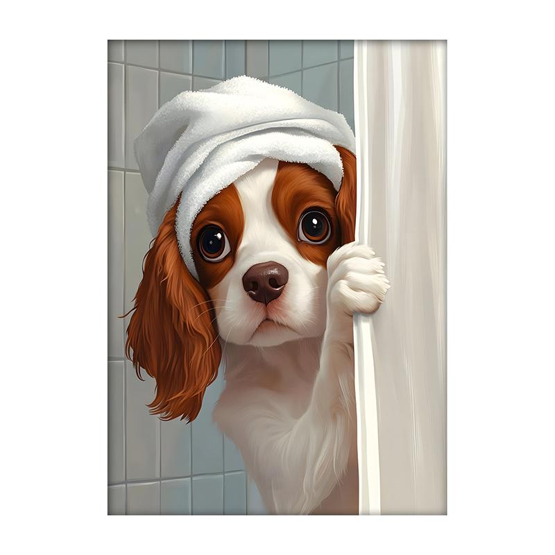 Cute Shower Dog Bathroom Decor Poster Dog in Bathtub Print Animal Murals Canvas for Home Decor Dog Lover Gifts